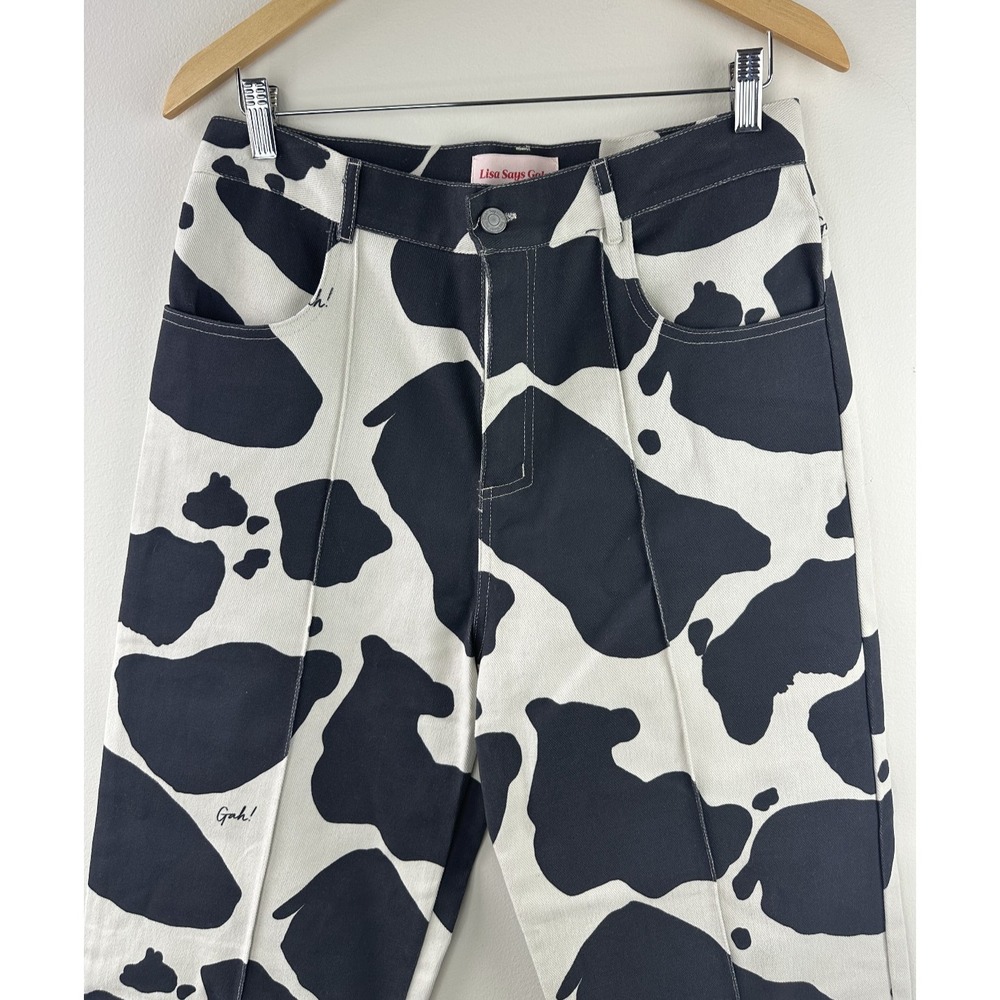 Lisa Says Gah Robyn High Waisted Jean in Cow Print Straight Leg Ankle Size 32 - Picture 3 of 14